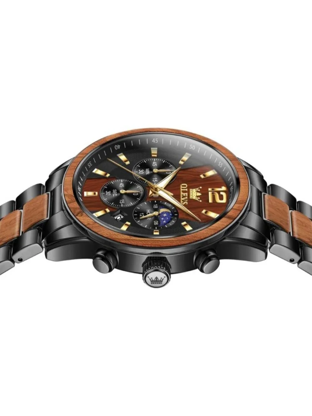 Men's Brown Quartz Stainless Steel Waterproof Luminous Date Luxury Wooden Watch
